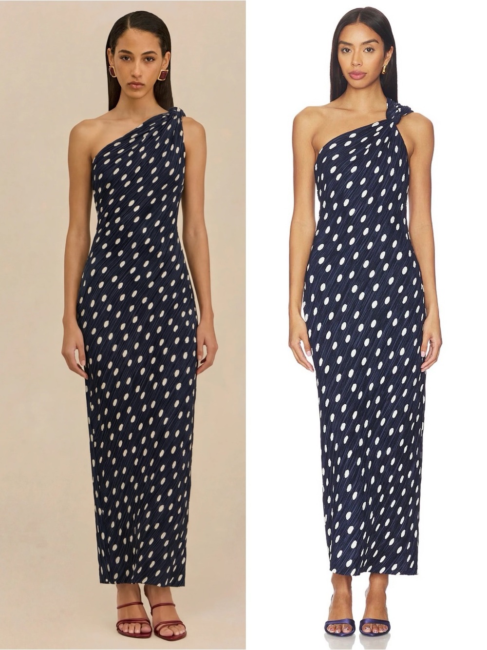 Cult Gaia Terre Plisse One Shoulder Dress Navy Blue White Polka Dots